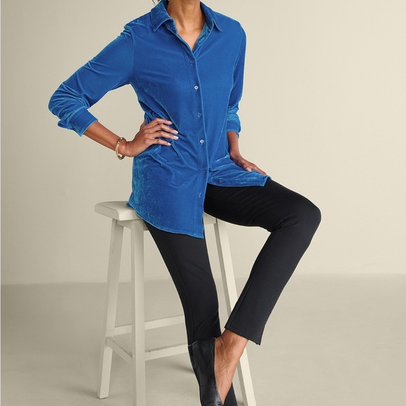 Soft Surroundings Blue 3/4 Sleeve Button Down Tunic - Picture 5 of 13
